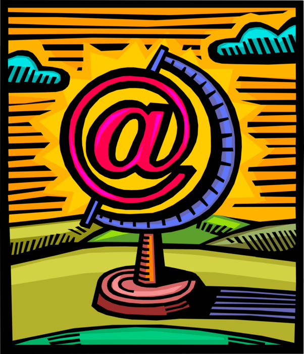 Vector Illustration of Global Benefits of Internet Electronic Mail Email Correspondence @ Symbol Exchanges Digital Messages