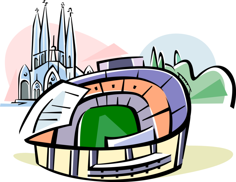 Vector Illustration of Camp Nou New Field Football Sports Stadium, Barcelona, Spain 