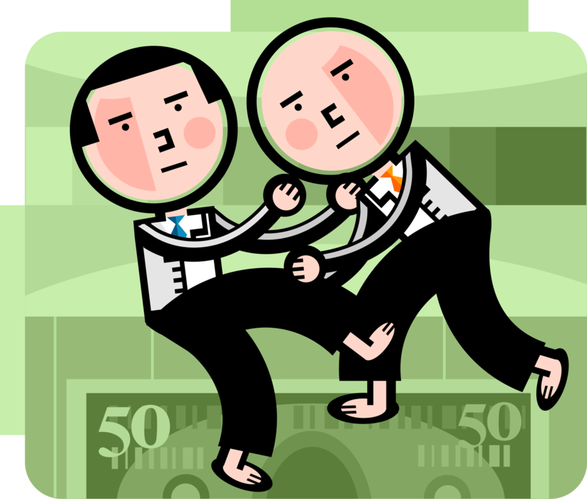 Vector Illustration of Competitor Businessmen Wrestlers in Wrestling Match Fight Competition
