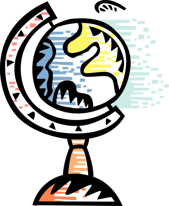 Vector Illustration of Three-Dimensional, Spherical, Scale Model Terrestrial Geographical World Globe