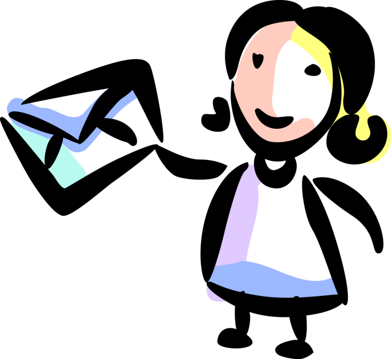 Vector Illustration of Young Girl with Letter Envelope Mail Correspondence