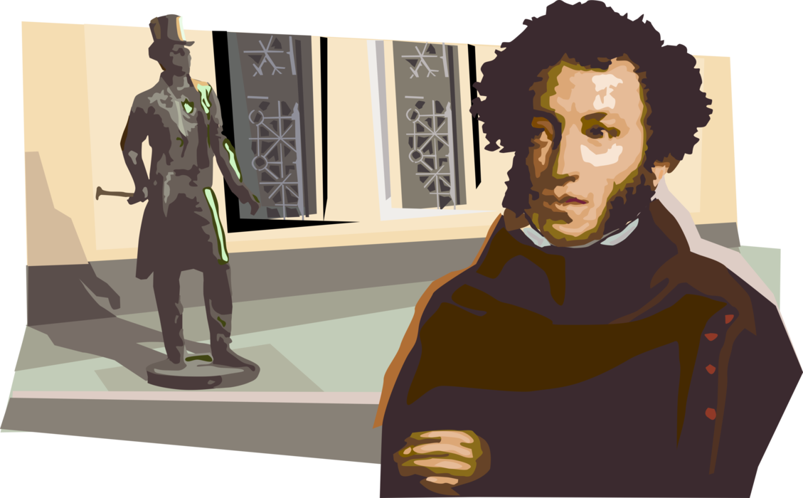 Vector Illustration of Aleksandr Pushkin Russian Poet, Playwright, Novelist of 19th Century Romantic Era