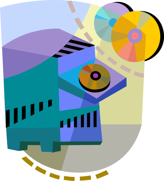 Vector Illustration of Central Processing Unit CPU Personal Desktop Computer System with DVD Digital Media Discs