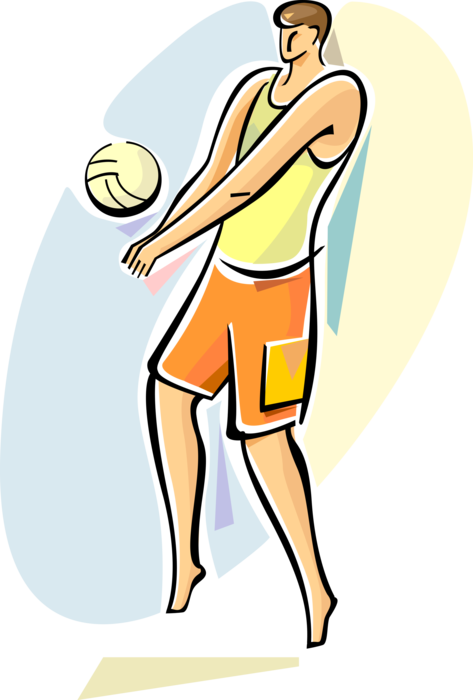 Vector Illustration of Sport of Beach Volleyball Player Bumping Ball During Game