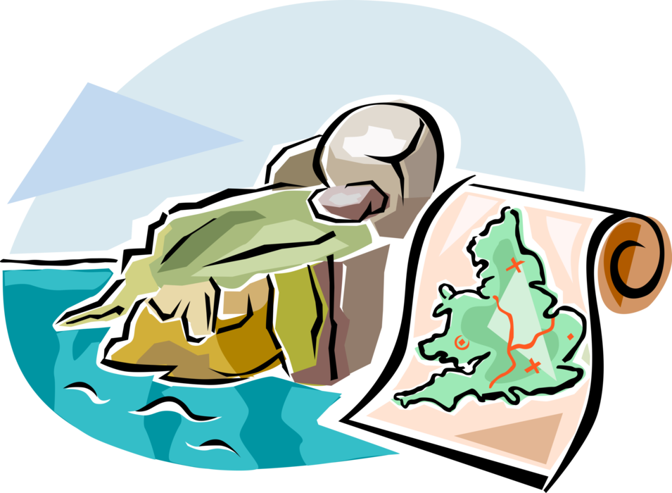 Vector Illustration of Land's End Headland Westerly Point of Mainland Cornwall and England, United Kingdom