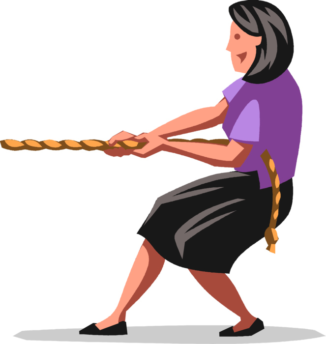 Vector Illustration of Businesswoman in Anchor Position for Tug-of-War Pope Pull Competition