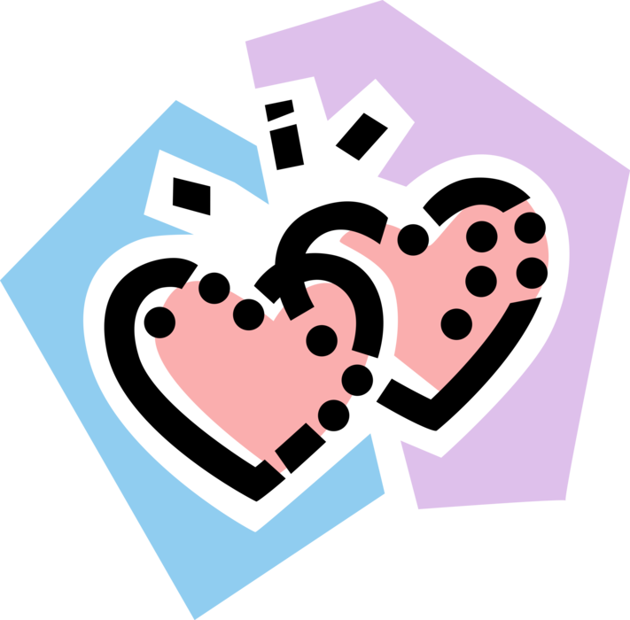 Vector Illustration of Two Romantic Love Hearts Intertwined as One