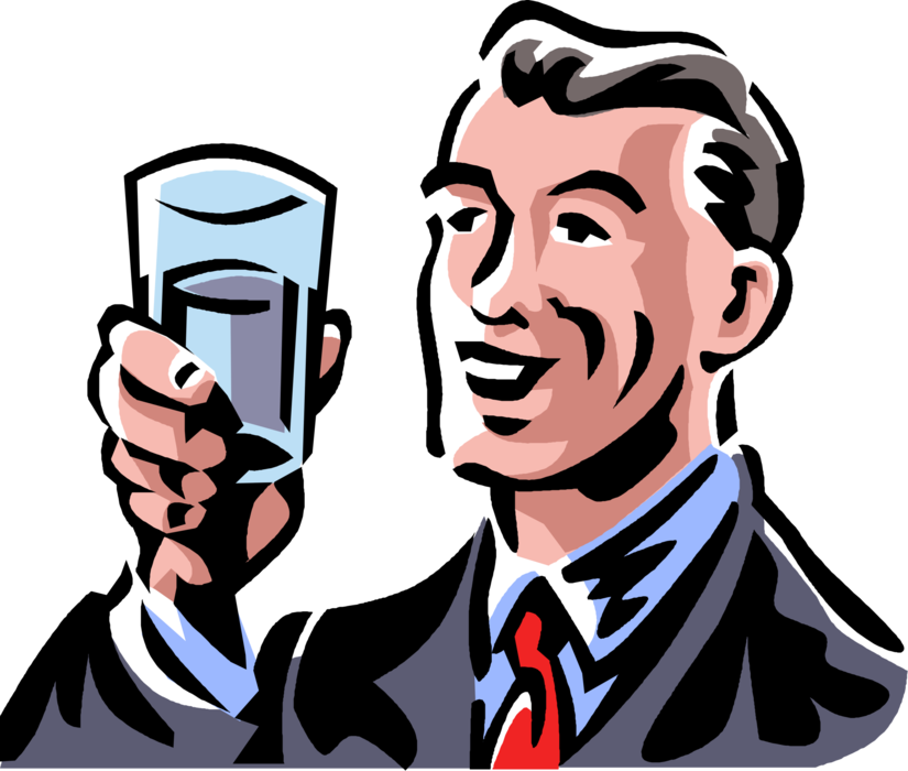 Vector Illustration of Businessman Holds Drink Glass with Beverage