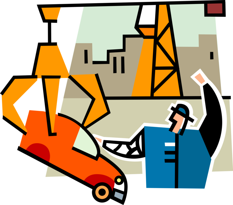 Vector Illustration of Wrecking Yard, Junkyard, Scrapyard Metal-Recycling Industry Buys and Sells Scrap Metal