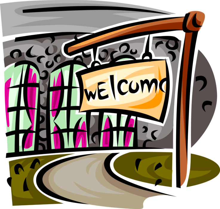 Vector Illustration of Restaurant Welcome Sign Welcomes Dining Customers