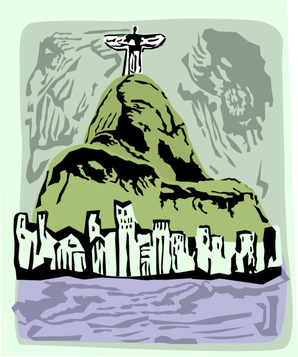 Vector Illustration of Christ the Redeemer in Rio de Janeiro Brazil Monument Atop Corcovado Granite Dome