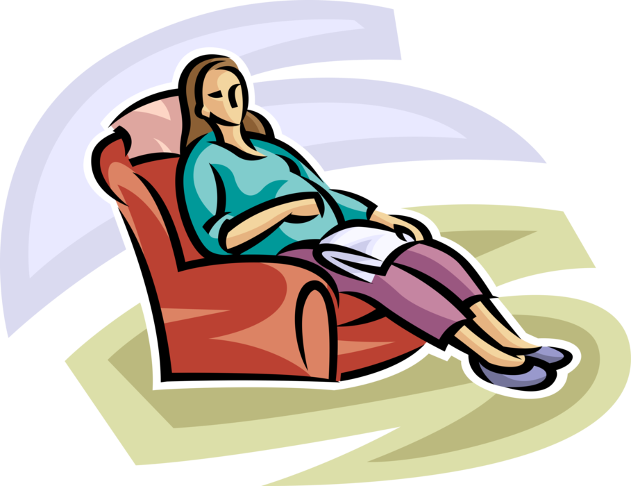 Vector Illustration of Pregnant Expectant Mother Relaxes in Chair Furniture After Stressful Day