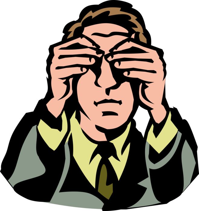 Vector Illustration of Businessman Covers Eyes with Hands to See No Evil