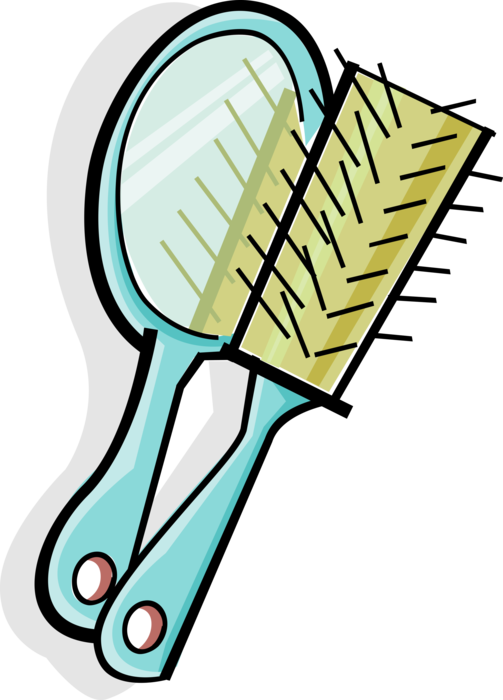 Vector Illustration of Personal Grooming Mirror and Hairbrush for Hair Styling