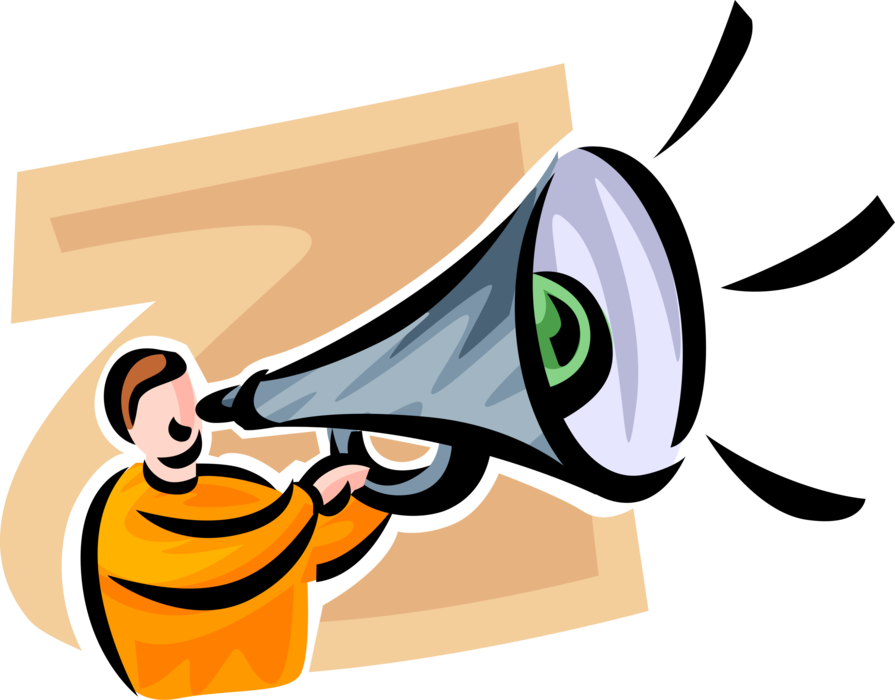 Vector Illustration of Announcer Announces Important Announcement with Megaphone or Bullhorn to Amplify Voice