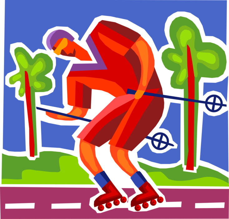 Vector Illustration of Rollerblader Rollerblading Outdoors with Inline Skate Rollerblades