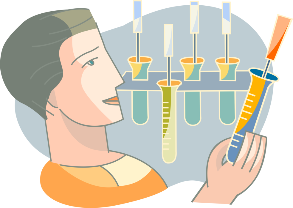 Vector Illustration of Scientist Researcher with Laboratory Chemistry, Biology Pipettes to Transport Measured Volume of Liquid