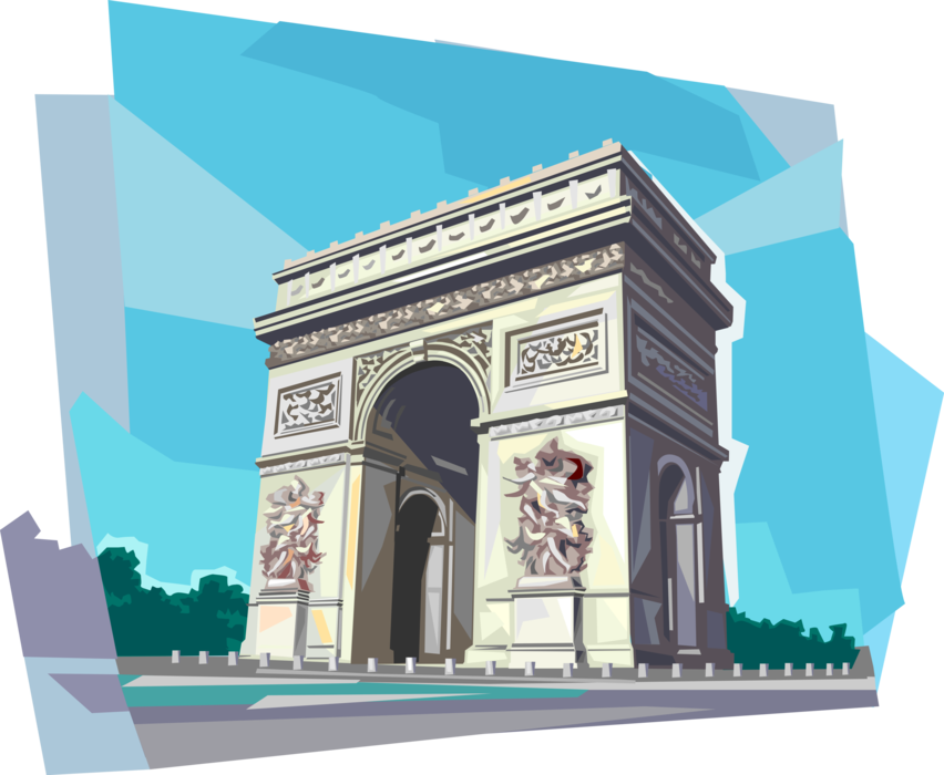 Vector Illustration of Arc de Triomphe Triumphal Arch of the Star Famous Monument, Place Charles de Gaulle, Paris, France