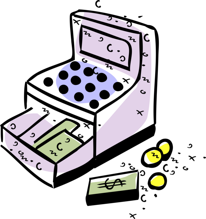 Vector Illustration of Cash Register for Registering and Calculating Retail Sales Transactions