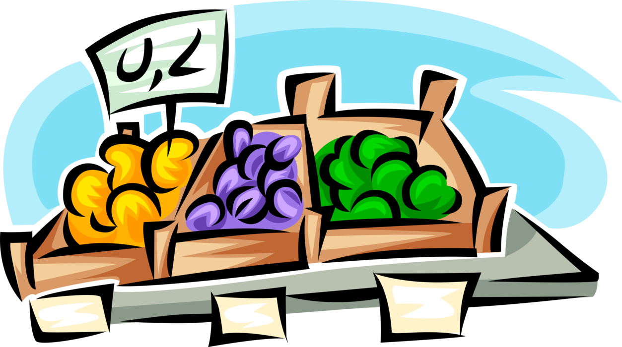 Vector Illustration of Outdoor Fruit Market Vendor Stall with Fresh Fruits for Sale