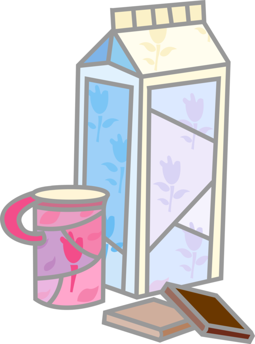 Vector Illustration of Dairy Milk Carton with Drinking Cup and Confection Chocolate