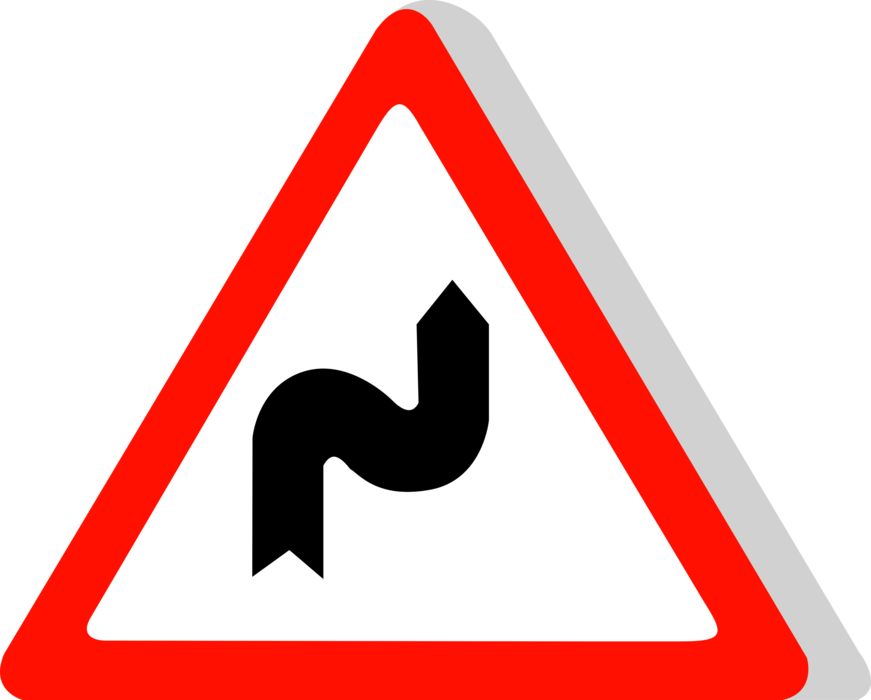 Vector Illustration of European Union EU Traffic Highway Road Sign, Double Bend