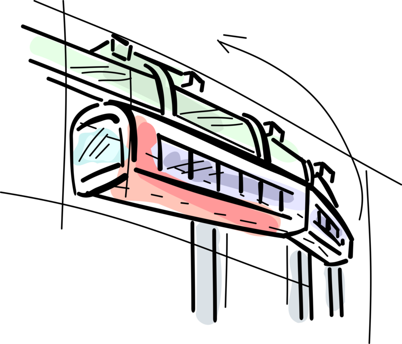 Vector Illustration of Monorail Elevated Public Transportation Rapid Transit Passenger Train