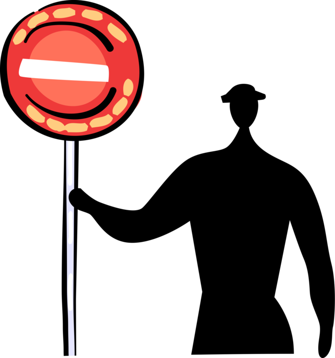 Vector Illustration of Construction Industry Crew Worker with No Entry Traffic Sign