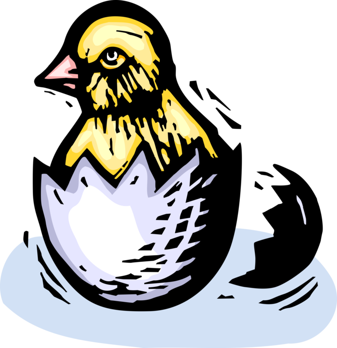 Vector Illustration of Easter Chick Hatches from Eggshell Egg
