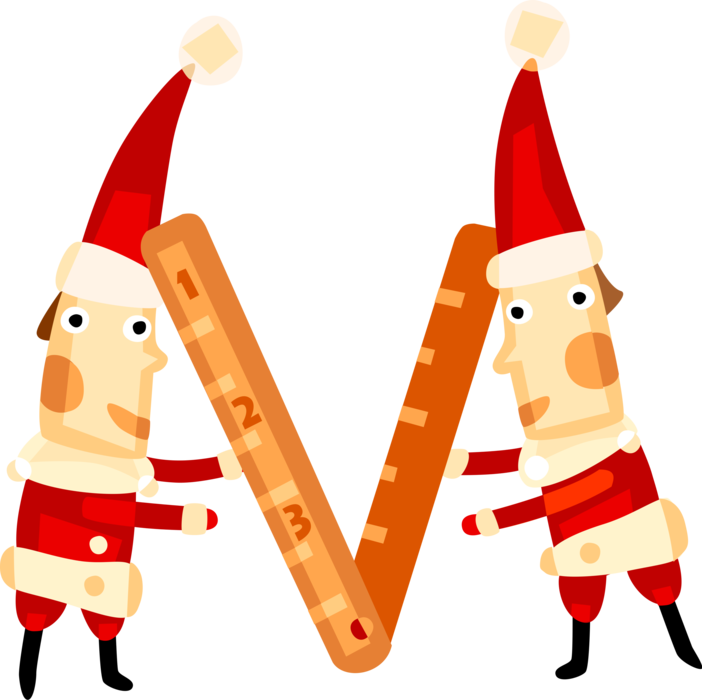 Vector Illustration of Holiday Festive Season Christmas Elves with Measurement Ruler