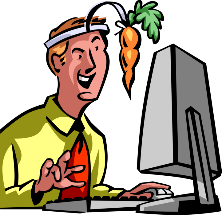 Vector Illustration of Eager Businessman Falls for Enticement or Promised Business Incentive Reward Carrot