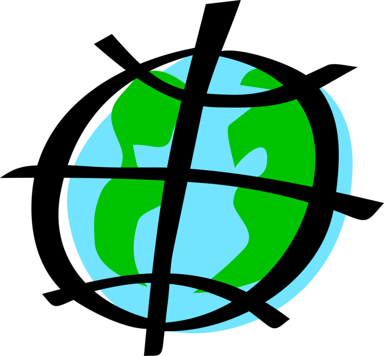 Vector Illustration of Planet Earth World Globe with Longitude and Latitude Lines