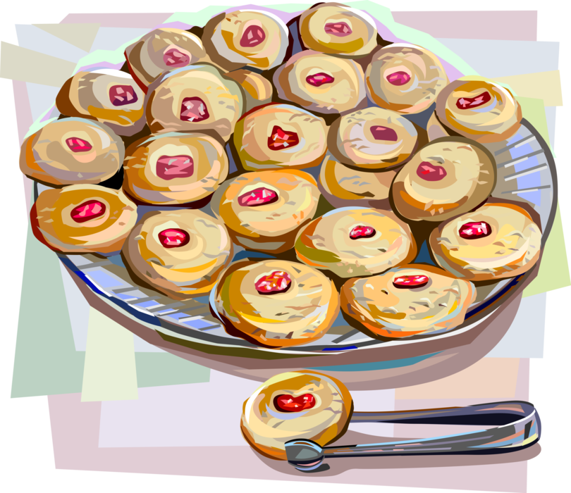 Vector Illustration of Baked Danish Butter Cookies with Jam Centers