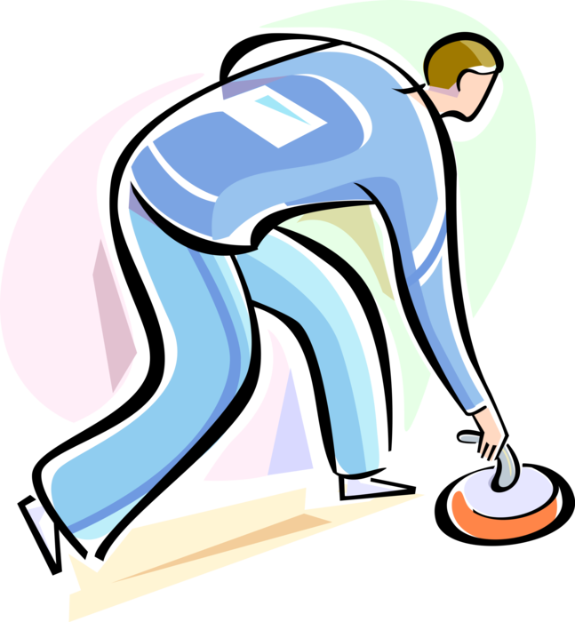 Vector Illustration of Curler Curling Stone or Granite Rock on Curling Rink During Game