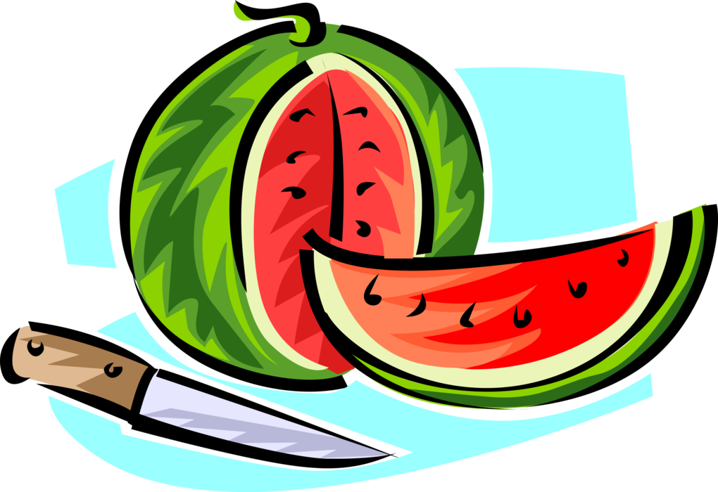 Vector Illustration of Watermelon Fruit Melon Slice with Kitchen Knife