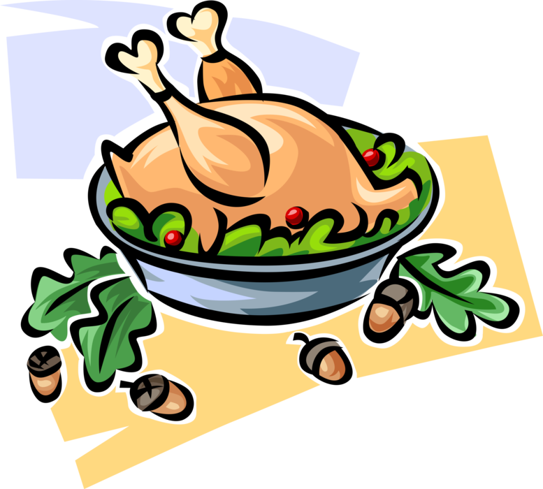 Vector Illustration of Roast Turkey Traditional Christmas or Thanksgiving Poultry Dinner
