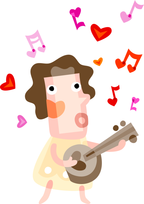 Vector Illustration of Romeo Serenades Lover with Love Songs and Guitar Musical Instrument