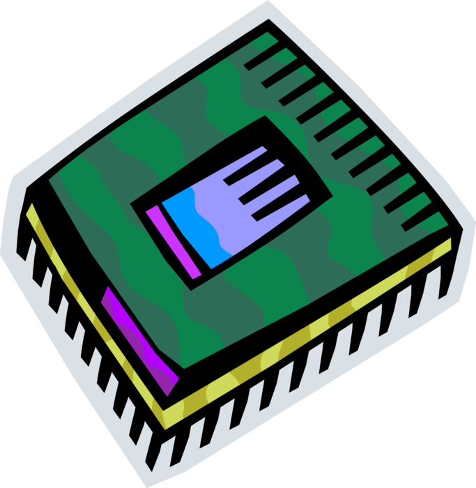 Vector Illustration of Integrated Circuit Electronic Component Microprocessor Microchip