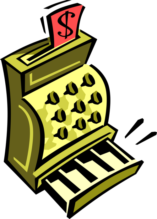 Vector Illustration of Empty Retail Sales Cash Register Drawer with Cash Money Dollar Sign