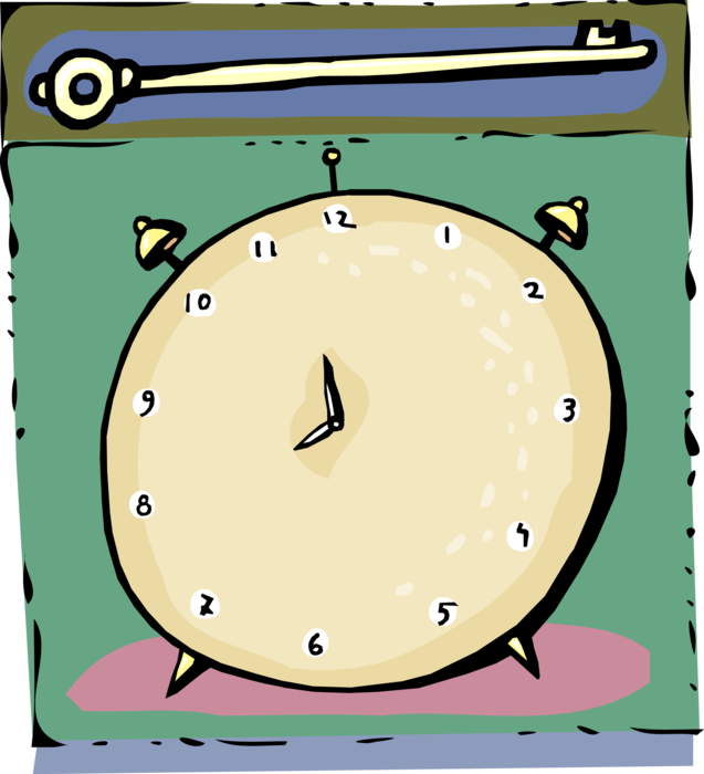 Vector Illustration of Alarm Clock Displays Time and Rings For Wake-Up Call