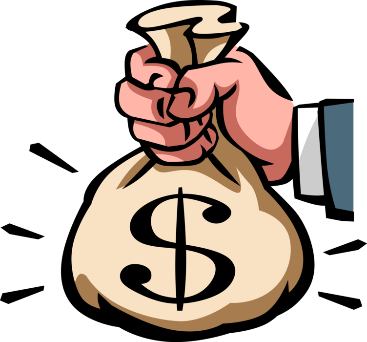 Vector Illustration of Hand Holds Money Bag, Moneybag, or Sack of Money used to Hold and Transport Coins and Banknotes