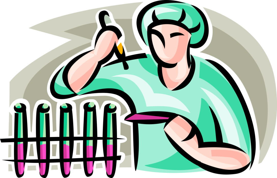 Vector Illustration of Laboratory Technician with Test Tubes and Eye Dropper Pasteur Pipette Transfers Liquid