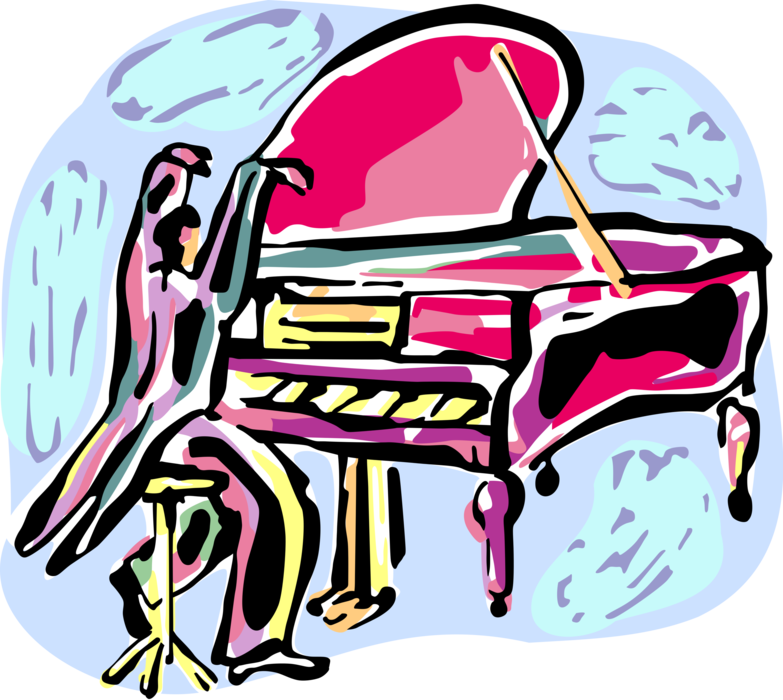 Vector Illustration of Pianist Plays Grand Piano Keyboard Musical Instrument During Live Performance