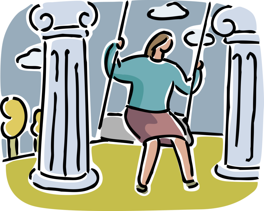 Vector Illustration of Carefree Businesswoman Swings Between Financial Investment Opportunities