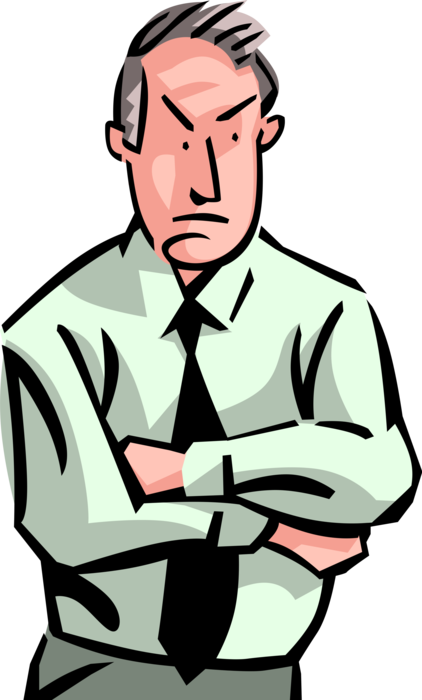 Vector Illustration of Businessman Slacker Reacts to Office Conflict with Stubborn Determination
