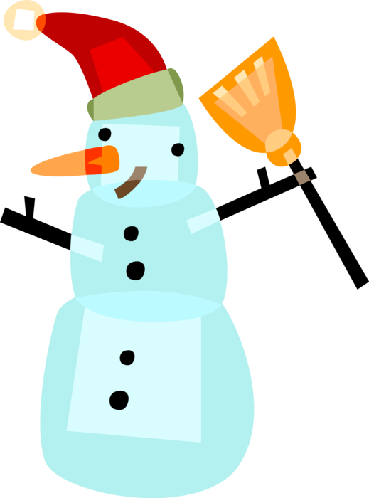 Vector Illustration of Snowman Anthropomorphic Snow Sculpture with Carrot Nose