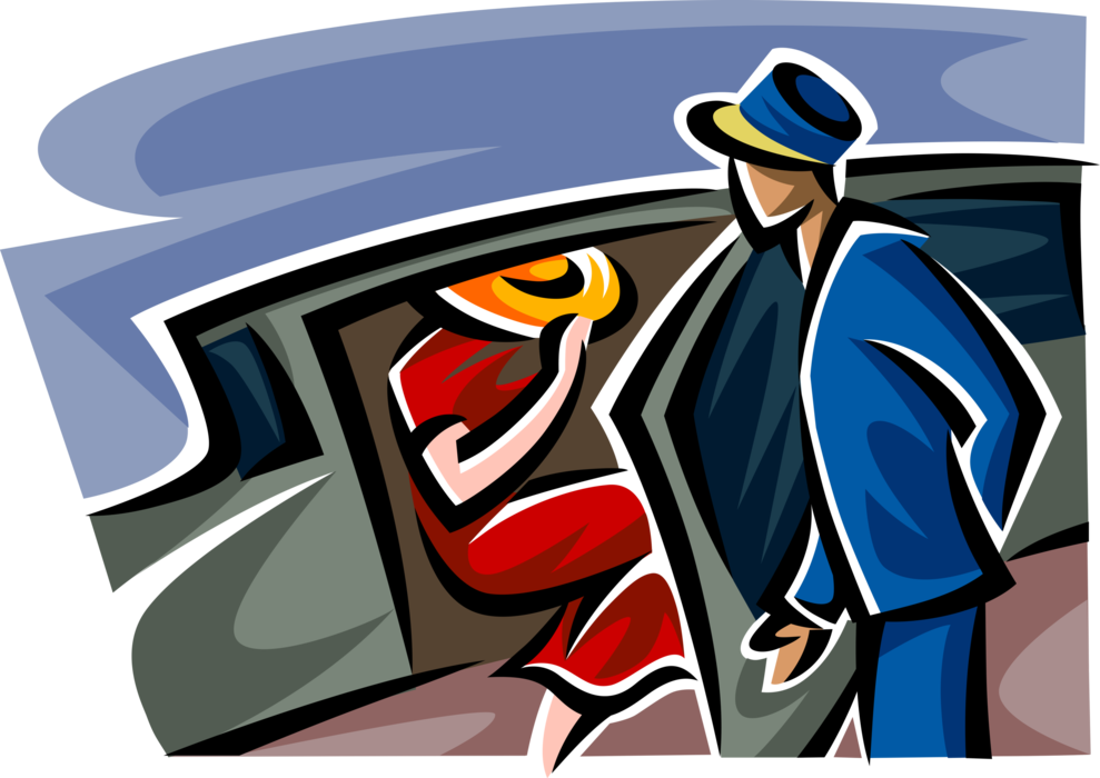 Vector Illustration of Uber Taxi Limo Motorist Driver with Celebrity Passenger Exiting Automobile Vehicle