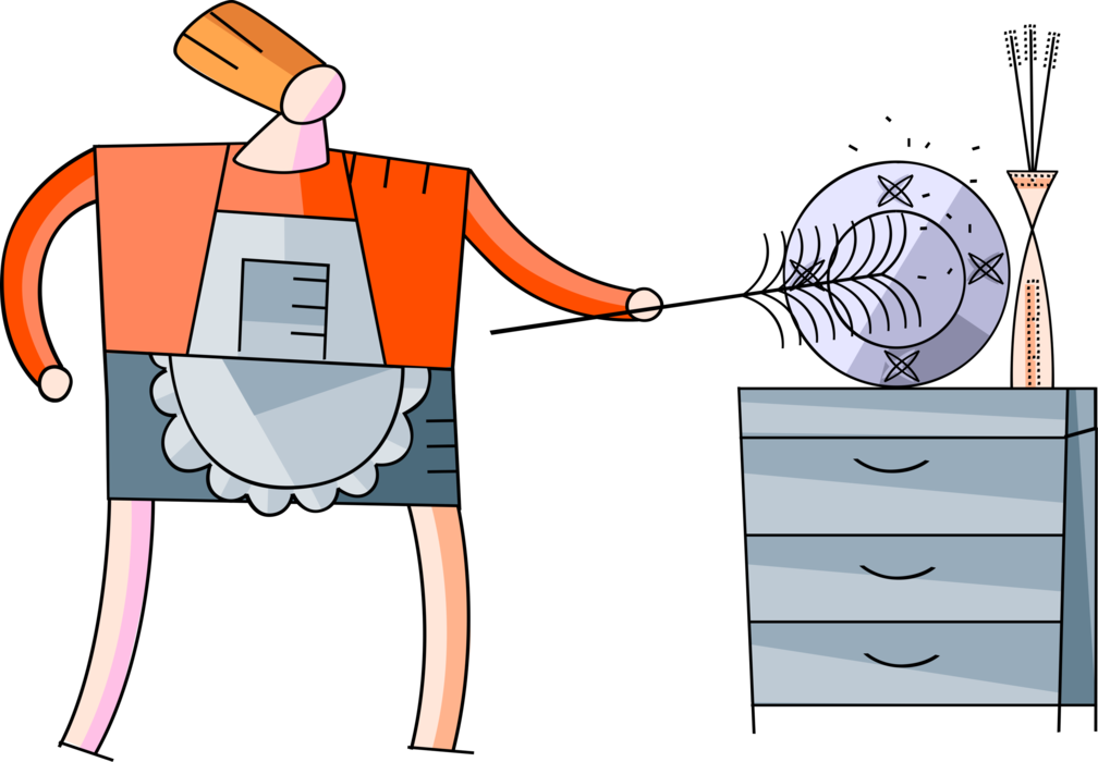 Vector Illustration of Housekeeping Cleaning Maid or Housemaid Cleans House with Duster
