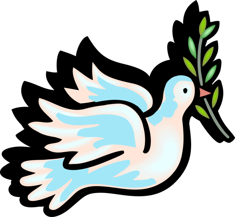 Vector Illustration of Dove of Peace Bird Secular Symbol with Olive Branch