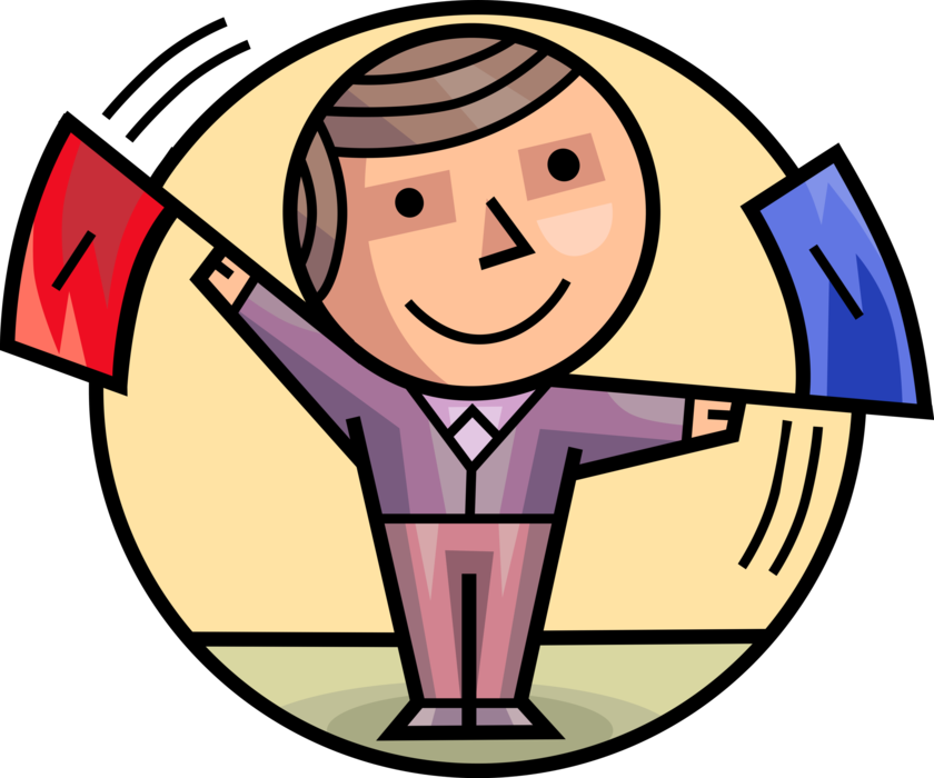 Vector Illustration of Businessman Sends Information Signals Using Flag Semaphore